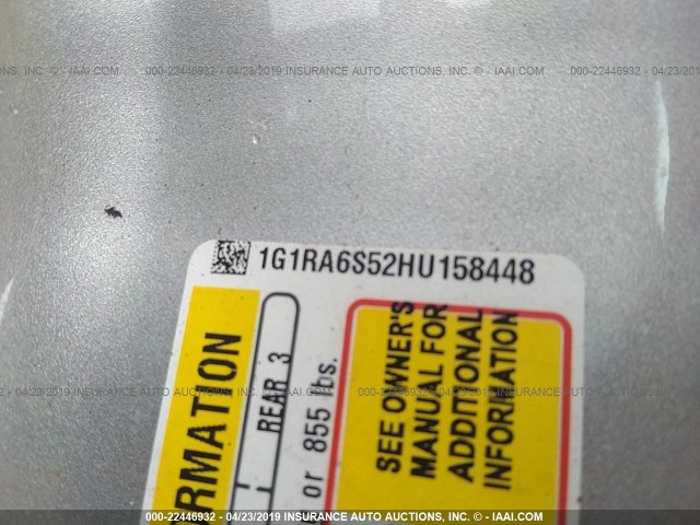 1G1RA6S52HU158448 - 2017 CHEVROLET VOLT LT SILVER photo 9