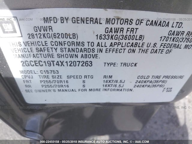 2GCEC19T4X1207263 - 1999 CHEVROLET SILVERADO C1500 GRAY photo 9