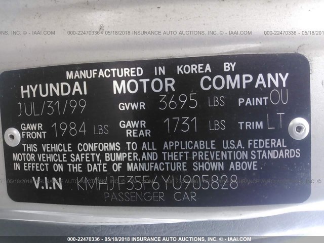 KMHJF35F6YU905828 - 2000 HYUNDAI ELANTRA GLS SILVER photo 9