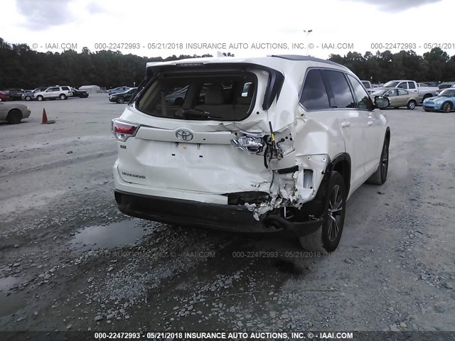 5TDKKRFH5GS503213 - 2016 TOYOTA HIGHLANDER XLE WHITE photo 6