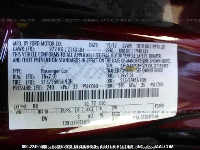 1FADP3F21DL213282 - 2013 FORD FOCUS SE RED photo 9