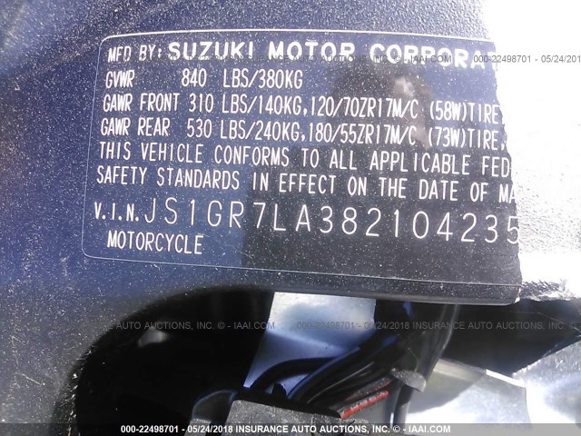 JS1GR7LA382104235 - 2008 SUZUKI GSX-R750 BLACK photo 10