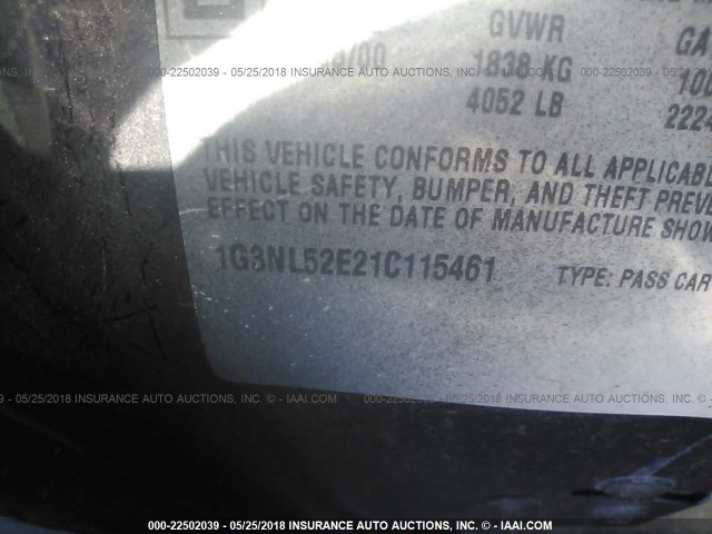 1G3NL52E21C115461 - 2001 OLDSMOBILE ALERO GL GRAY photo 9