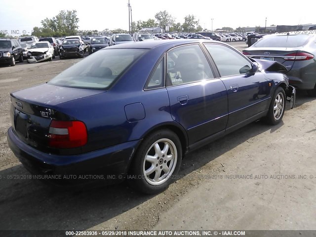 WAUCB28D9XA063187 - 1999 AUDI A4 1.8T QUATTRO BLUE photo 4