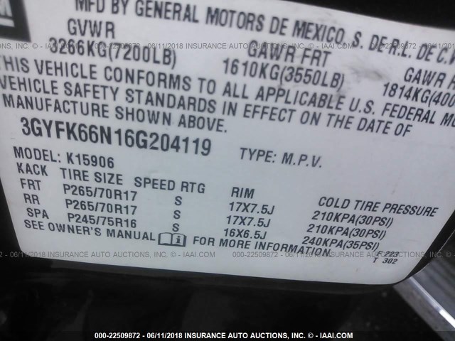 3GYFK66N16G204119 - 2006 CADILLAC ESCALADE ESV BLACK photo 9