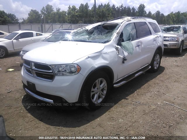 1C4RDJDG2DC680593 - 2013 DODGE DURANGO CREW WHITE photo 2