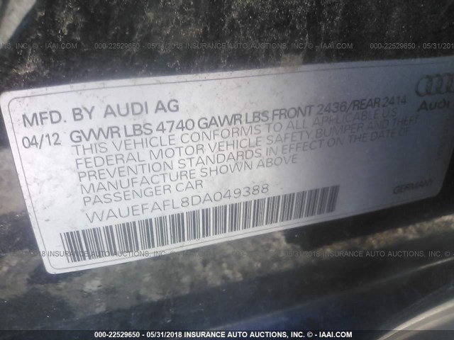 WAUEFAFL8DA049388 - 2013 AUDI A4 PREMIUM PLUS BLACK photo 9