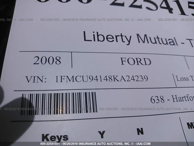 1FMCU94148KA24239 - 2008 FORD ESCAPE LIMITED GRAY photo 9