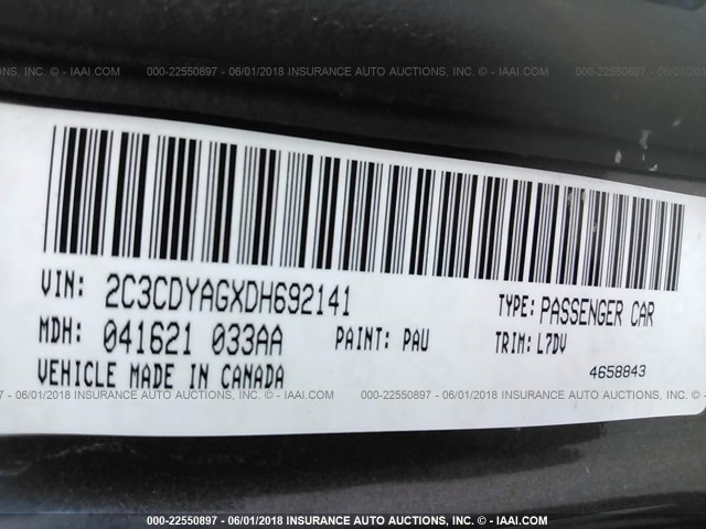 2C3CDYAGXDH692141 - 2013 DODGE CHALLENGER SXT GRAY photo 9