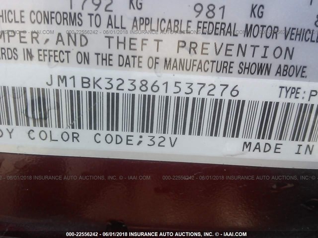 JM1BK323861537276 - 2006 MAZDA 3 S MAROON photo 9