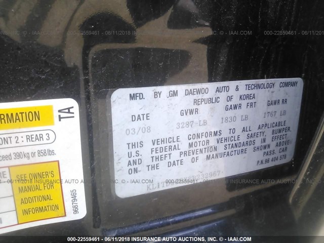 KL1TD666X8B232967 - 2008 CHEVROLET AVEO LS BLACK photo 9