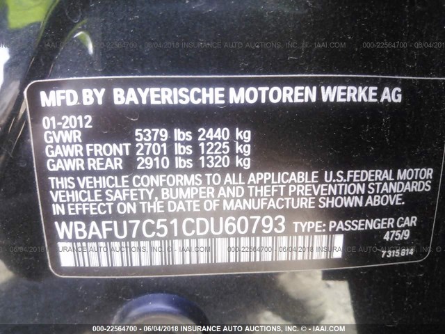 WBAFU7C51CDU60793 - 2012 BMW 535 XI BLACK photo 9