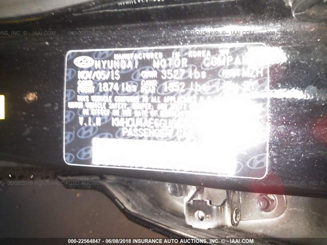 KMHCU4AE6GU052427 - 2016 HYUNDAI ACCENT SE BLACK photo 9