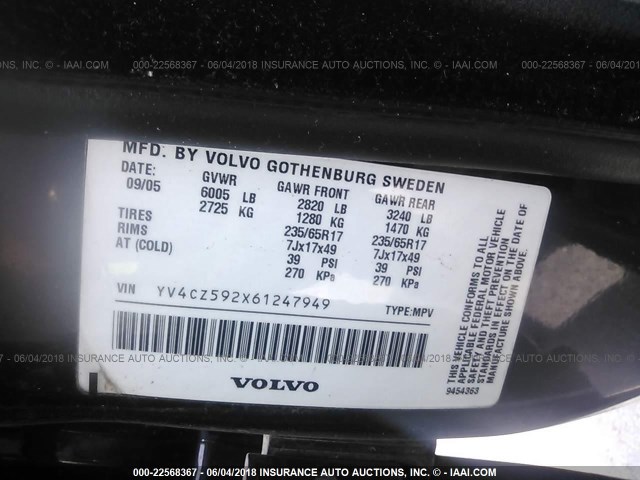 YV4CZ592X61247949 - 2006 VOLVO XC90 BLUE photo 9