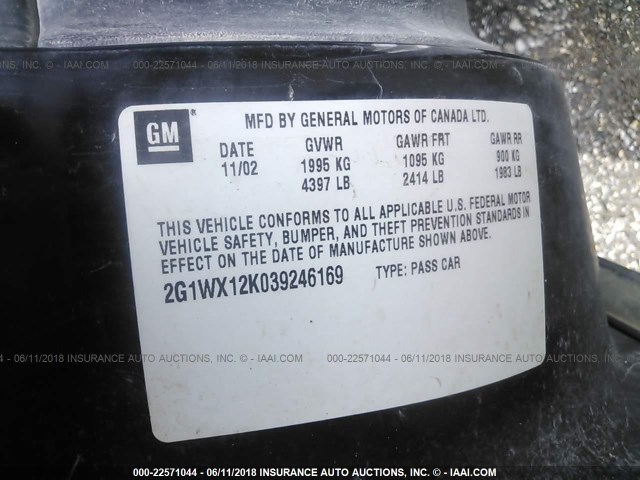 2G1WX12K039246169 - 2003 CHEVROLET MONTE CARLO SS BLACK photo 9