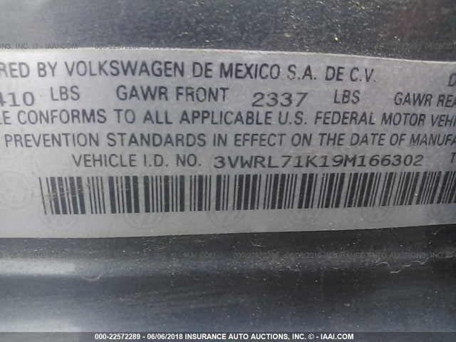 3VWRL71K19M166302 - 2009 VOLKSWAGEN JETTA TDI GRAY photo 9