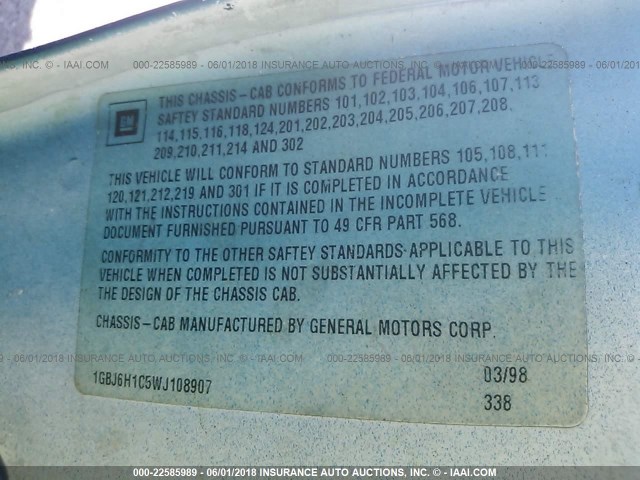 1GBJ6H1C5WJ108907 - 1998 CHEVROLET C-SERIES C6H042 Mavi foto 10