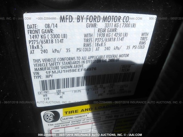 1FMJU1H59EEF64976 - 2014 FORD EXPEDITION XLT/KING RANCH BLACK photo 9