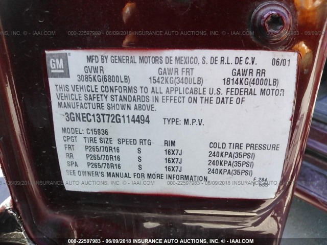 3GNEC13T72G114494 - 2002 CHEVROLET AVALANCHE C1500 RED photo 9