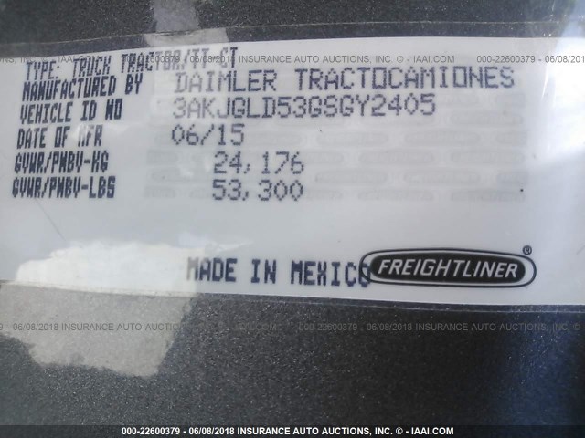 3AKJGLD53GSGY2405 - 2016 FREIGHTLINER CASCADIA 125  GRAY photo 10