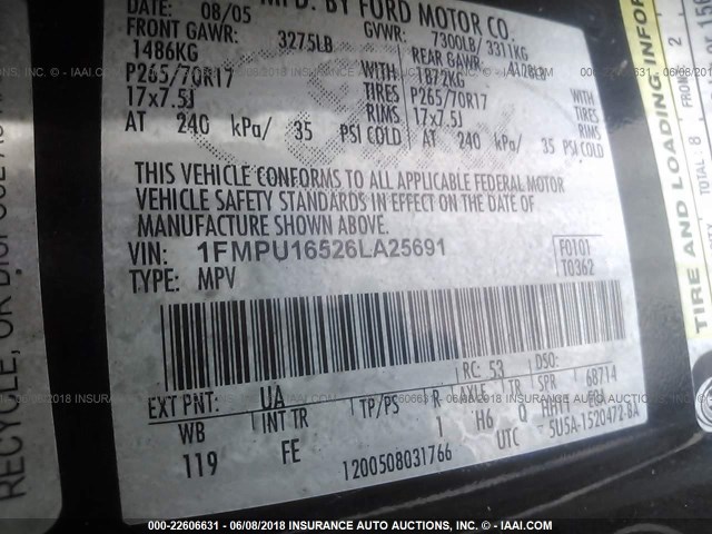 1FMPU16526LA25691 - 2006 FORD EXPEDITION XLT BLACK photo 9