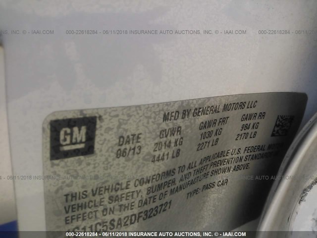 1G11C5SA2DF323721 - 2013 CHEVROLET MALIBU 1LT თეთრი ფოტო 9