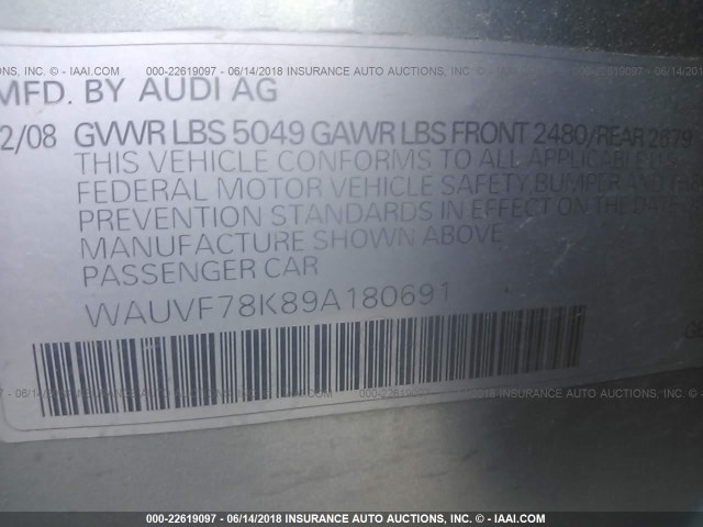 WAUVF78K89A180691 - 2009 AUDI A4 2.0T AVANT QUATTRO GRAY photo 9