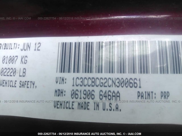 1C3CCBCG2CN300661 - 2012 CHRYSLER 200 LIMITED RED photo 9