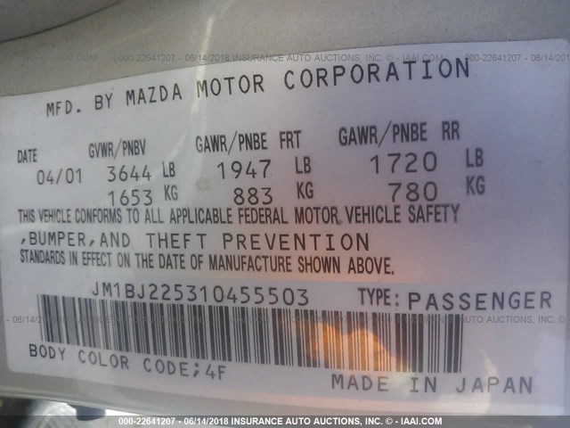 JM1BJ225310455503 - 2001 MAZDA PROTEGE LX/ES ოქროსფერი ფოტო 9