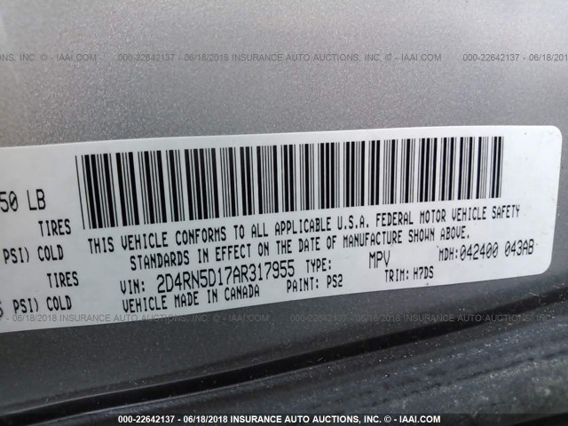 2D4RN5D17AR317955 - 2010 DODGE GRAND CARAVAN SXT GRAY photo 9