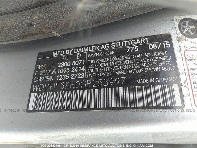 WDDHF5KB0GB253997 - 2016 MERCEDES-BENZ E 350 SILVER photo 9