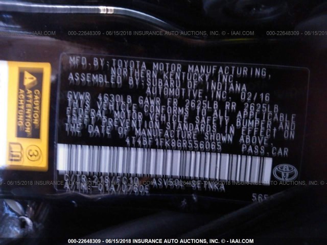 4T4BF1FK8GR556065 - 2016 TOYOTA CAMRY LE/XLE/SE/XSE BLACK photo 9