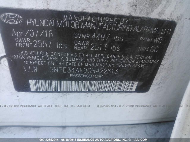 5NPE34AF9GH422613 - 2016 HYUNDAI SONATA SPORT/LIMITED WHITE photo 9