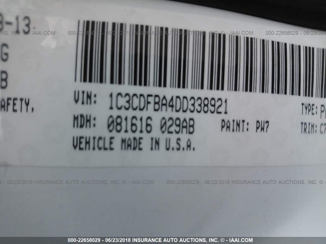 1C3CDFBA4DD338921 - 2013 DODGE DART SXT WHITE photo 9