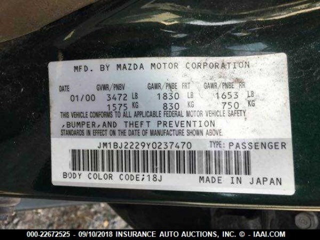 JM1BJ2229Y0237470 - 2000 MAZDA PROTEGE DX/LX GREEN photo 9