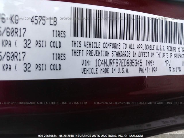 1C4NJRFB7ED885345 - 2014 JEEP PATRIOT LATITUDE RED photo 9