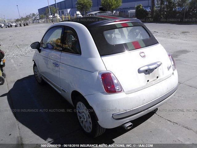 3C3CFFER5DT707033 - 2013 FIAT 500 LOUNGE WHITE photo 3