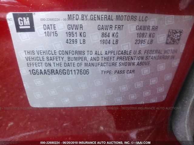 1G6AA5RA6G0117606 - 2016 CADILLAC ATS RED photo 9