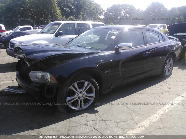 2B3CM5CTXBH611125 - 2011 DODGE CHARGER R/T BLACK photo 2