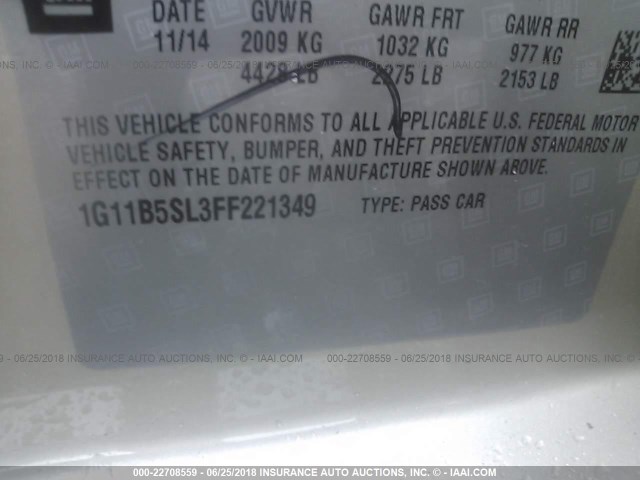 1G11B5SL3FF221349 - 2015 CHEVROLET MALIBU LS 棕色 照片 9