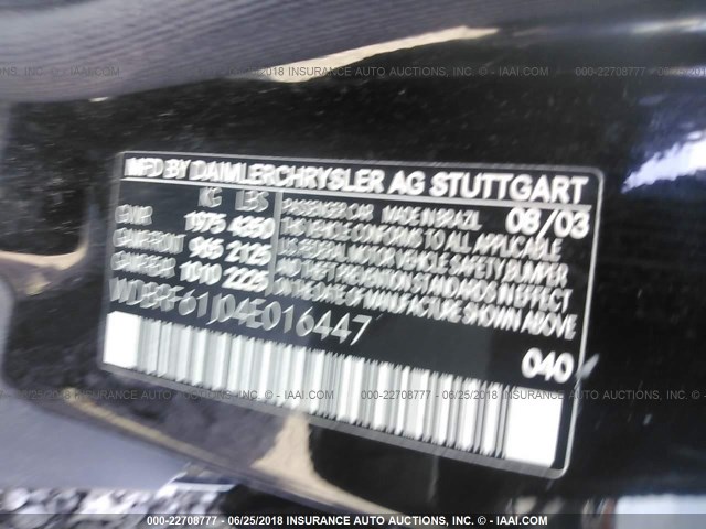 WDBRF61J04E016447 - 2004 MERCEDES-BENZ C 240 BLACK photo 9