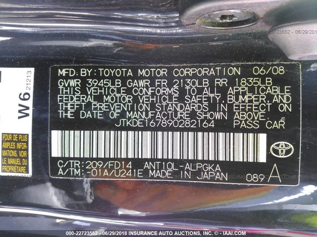 JTKDE167890282164 - 2009 TOYOTA SCION TC 黑色 照片 9