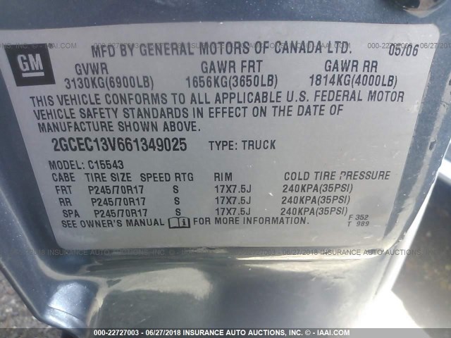 2GCEC13V661349025 - 2006 CHEVROLET SILVERADO C1500 Light Blue photo 9