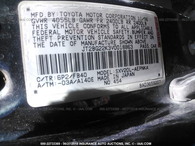 JT2BG22K3V0018863 - 1997 TOYOTA CAMRY LE/XLE GREEN photo 9