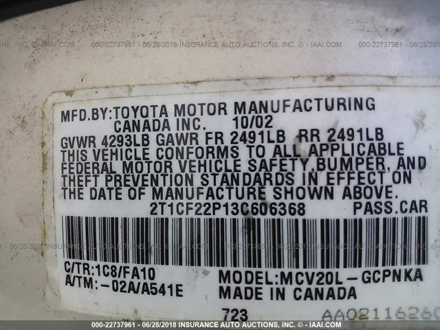 2T1CF22P13C606368 - 2003 TOYOTA CAMRY SOLARA SE/SLE SILVER photo 9