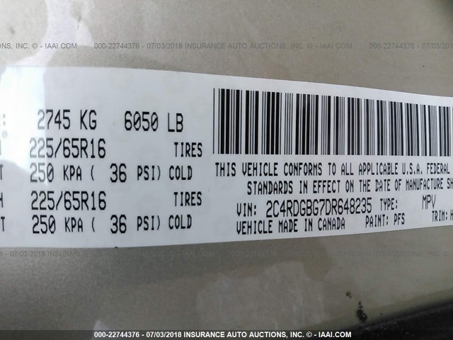 2C4RDGBG7DR648235 - 2013 DODGE GRAND CARAVAN SE GOLD photo 9