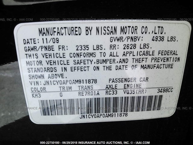 JN1CY0AP0AM911878 - 2010 INFINITI M35 SPORT BLACK photo 9