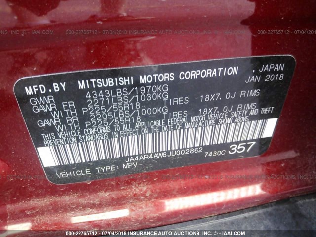 JA4AR4AW6JU002862 - 2018 MITSUBISHI OUTLANDER SPORT SEL/GT RED photo 9