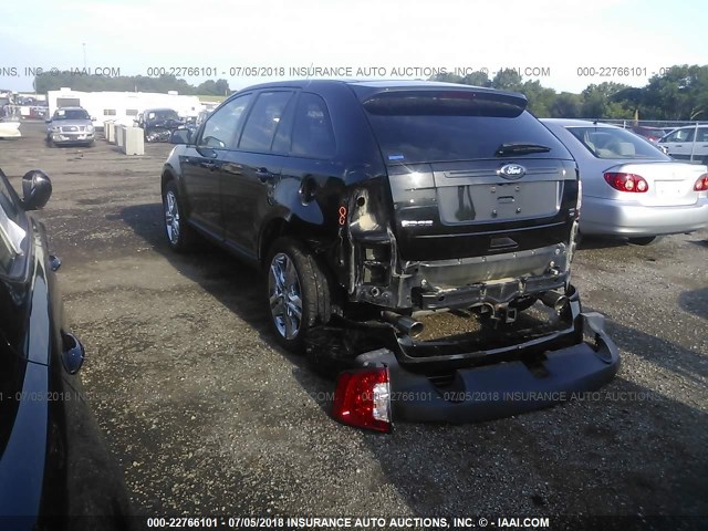 2FMDK4JCXDBB29424 - 2013 FORD EDGE SEL BLACK photo 3