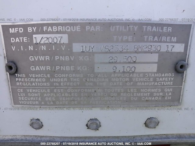 1UYVS25348M293017 - 2008 UTILITY TRAILER MFG VAN  GRAY photo 9